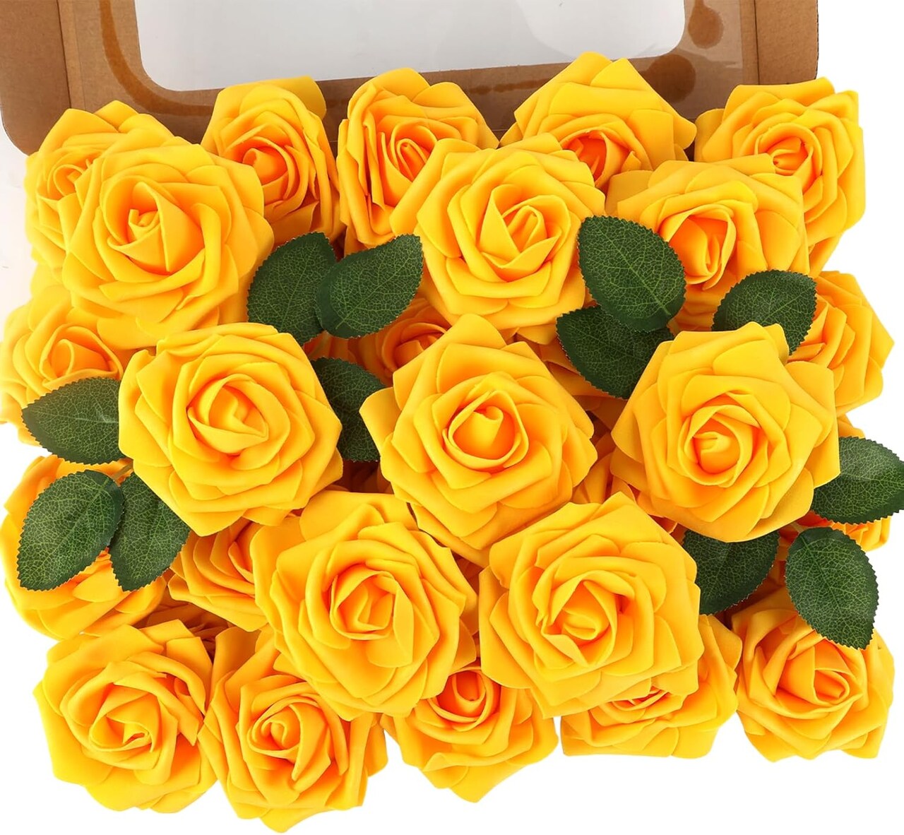 Artificial Yellow Flowers 30PCS Real Touch Fake Flowers Soft Foam Roses (Yellow) 3"D x 3"W x 7"H